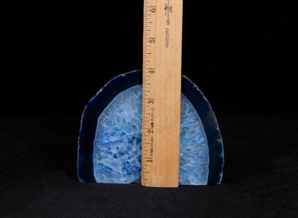 Two Matching Small Blue Agate Bookends next to ruler to show height