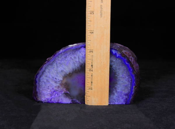 Two Matching Small Purple Agate Bookends with ruler to show height