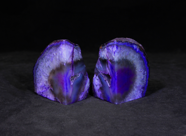 Two Matching Small Purple Agate Bookends
