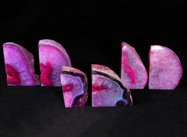 Three pairs of matching small pink Agate bookends