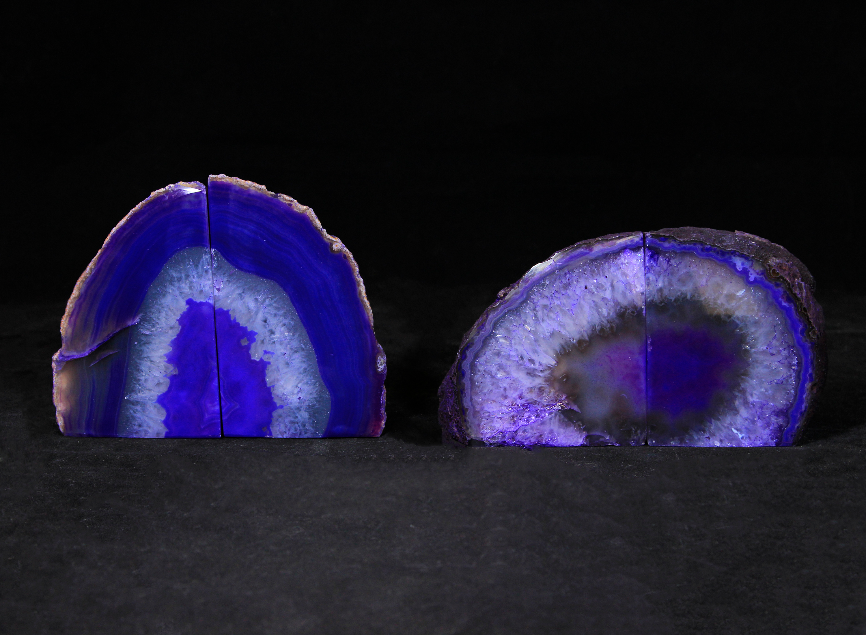 Two pairs of matching small purple Agate bookends
