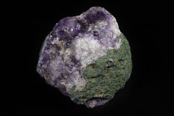 Dark Purple and white Amethyst Crystal Cluster with green rock matrix