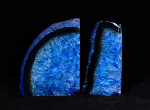 Two Matching Large Blue Agate Bookends