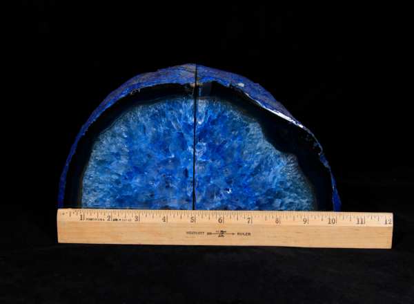 Two Matching Large Blue Agate Bookends next to ruler to show width