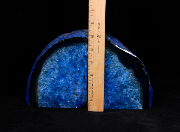 Two Matching Large Blue Agate Bookends next to ruler to show height