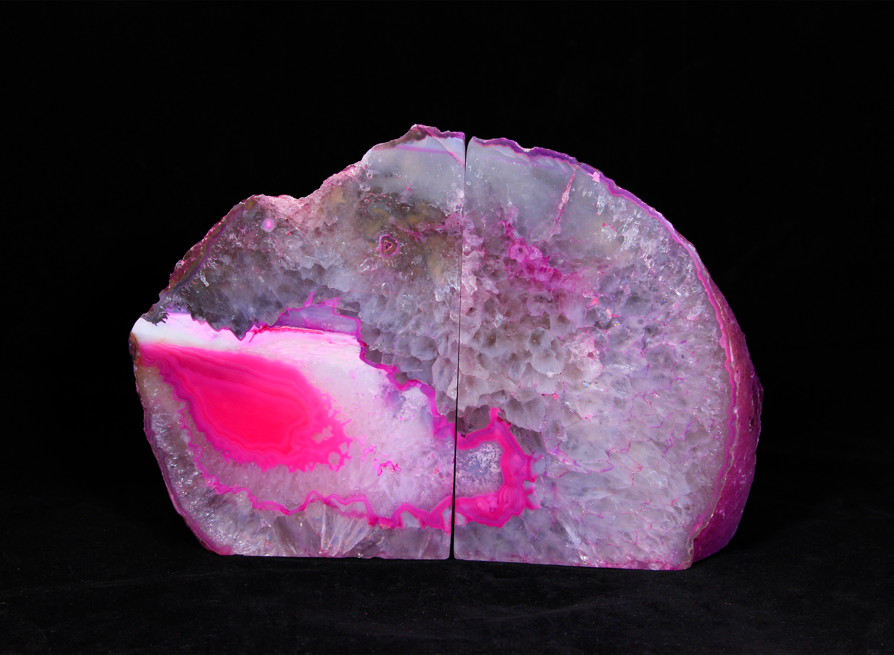 Two Matching Large Pink Agate Bookends