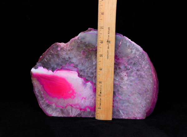 Two Matching Large Pink Agate Bookends next to ruler to show height