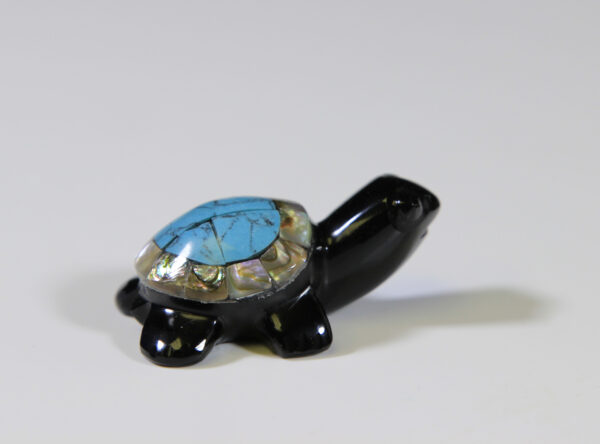 Obsidian turtle figurine with assorted multi-colored shell