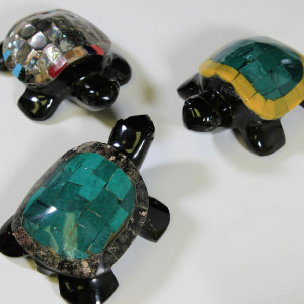 Assorted Inlaid Obsidian Turtle 5" (One Turtle)
