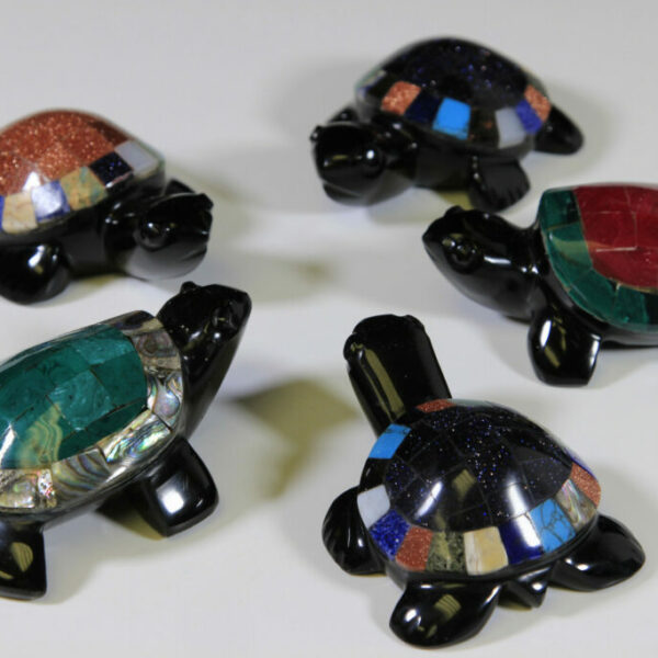 Assorted Inlaid Obsidian 4" Turtle (One Turtle)