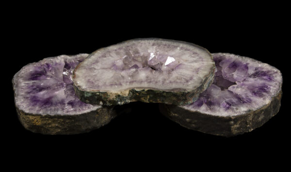 Amethyst Geode Slices with three laying flat