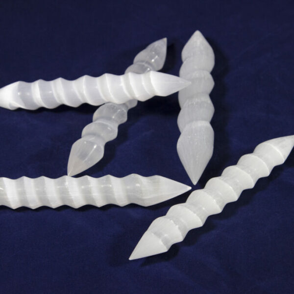 Selenite 6 Inch Double Sided Point Spiral Wand (One Wand)