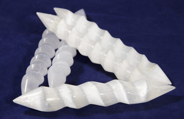 Five Selenite 6 Inch Double Sided Point Spiral Wands