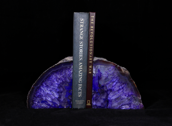 Dark Purple Large Agate Bookends holding up books