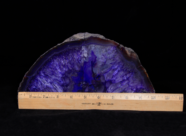 Dark Purple Large Agate Bookends next to ruler to show width