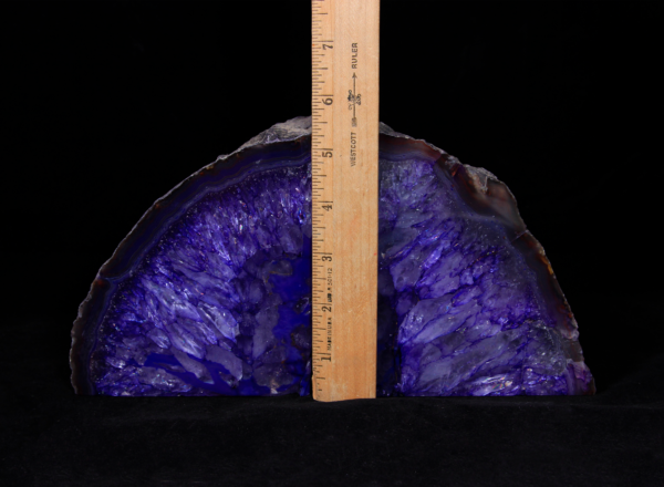 Dark Purple Large Agate Bookends next to ruler to show height