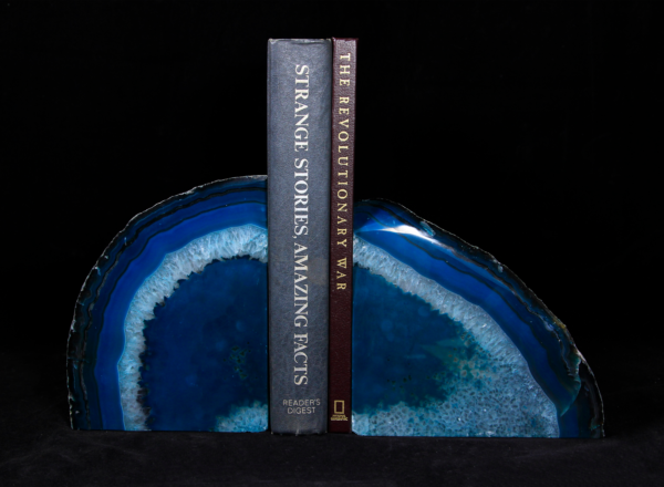 Large Teal and Green Agate Bookends holding up books
