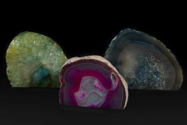 Three Colored Agate Gem Ends