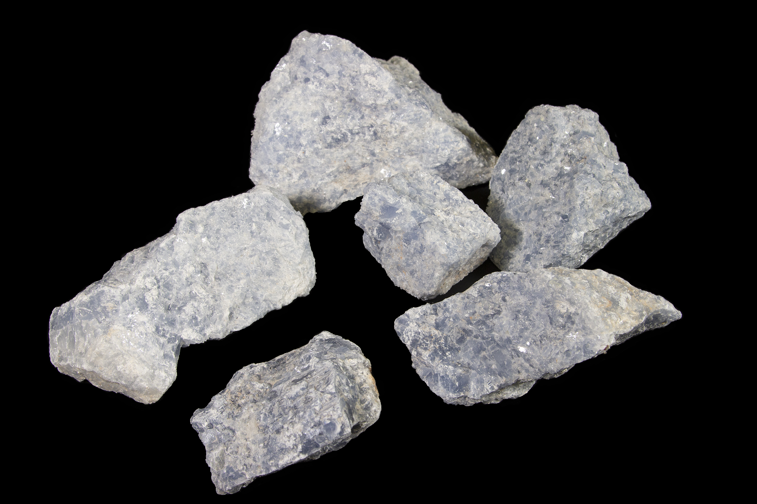 Several 1 to 2 pound Blue Calcite pieces