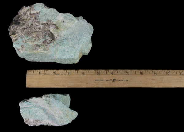 1 pound Amazonite pieces with ruler for size comparison