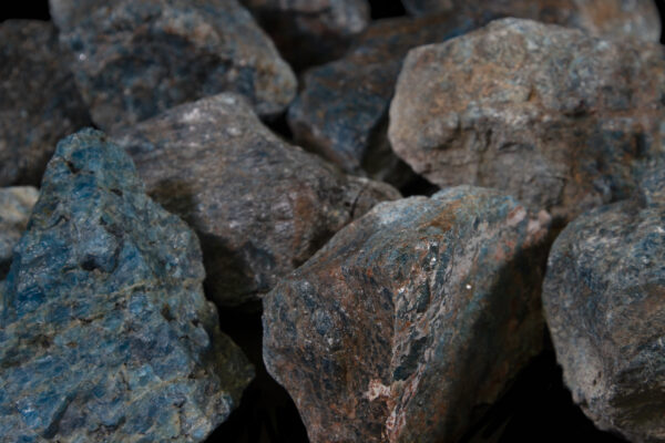 1 to 3 pound Blue Apatite pieces right side view