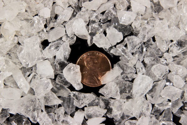 Clear Quartz Gravel with penny for size