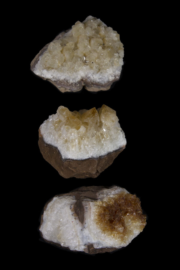 Three Citrine Crystal Clusters placed vertically