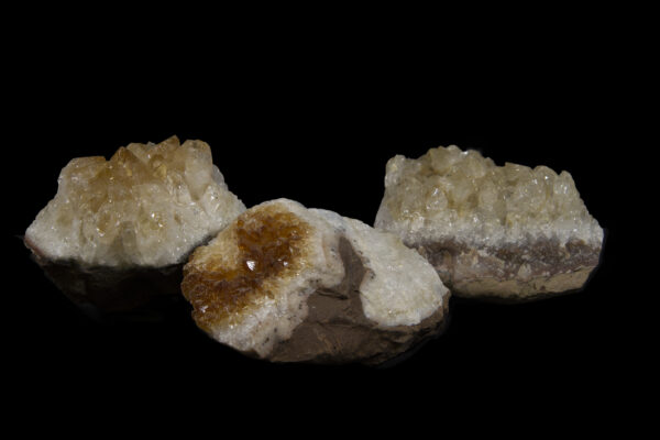 Three Citrine Crystal Clusters side view
