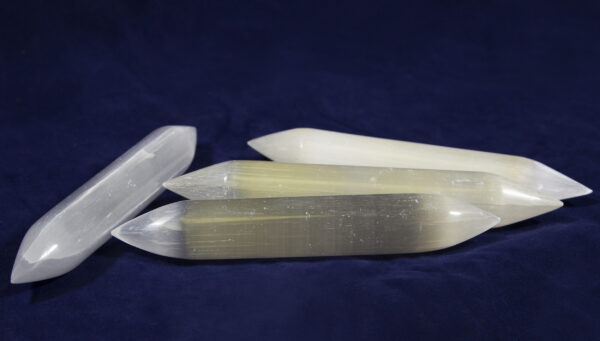 Four Double Sided Selenite Wands laid flat