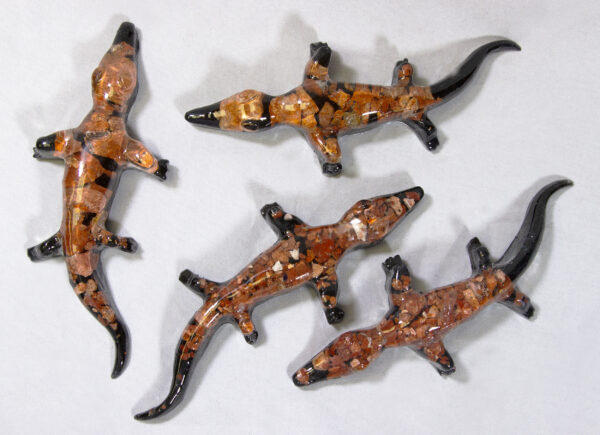 Set of Red Precious Mineral Alligator Figurines