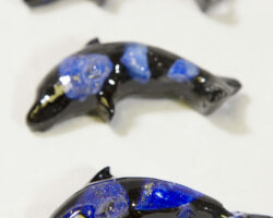 Set of Baby Dark Blue Precious Mineral Dolphin Figurines