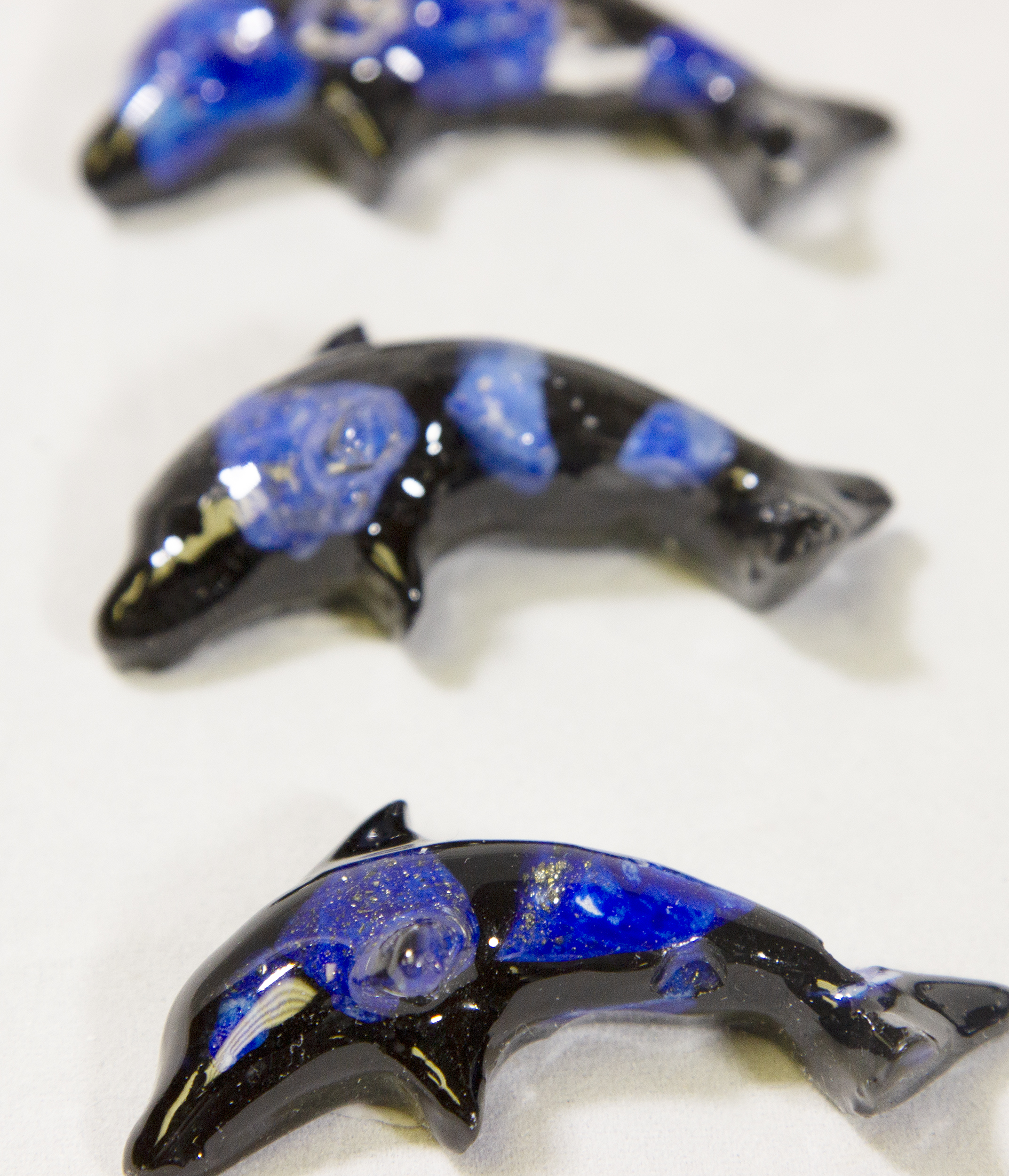 Set of Baby Dark Blue Precious Mineral Dolphin Figurines