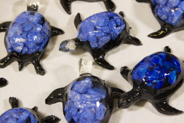 Set of Large Blue Precious Mineral Turtle Figurines