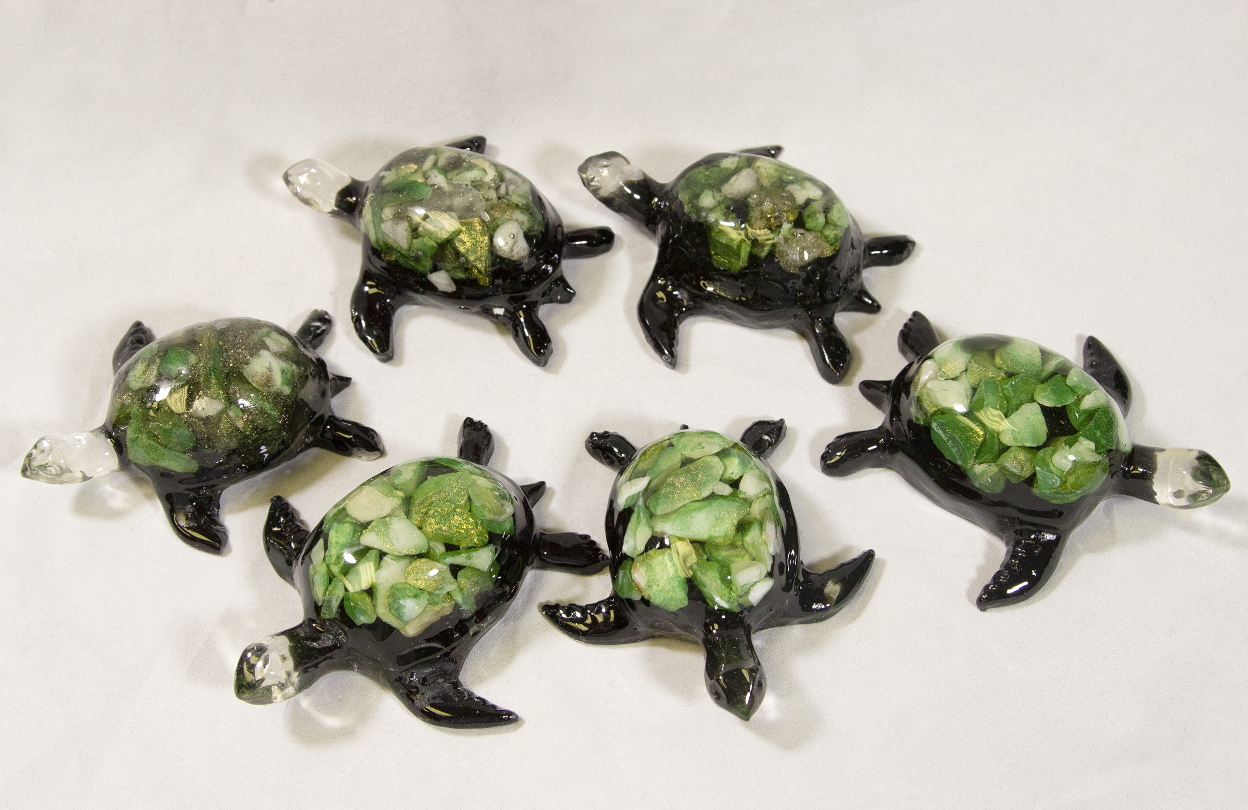 Set of Large Green Precious Mineral Turtle Figurines