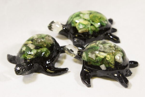 Large Green Precious Mineral Turtle Figurines view from side