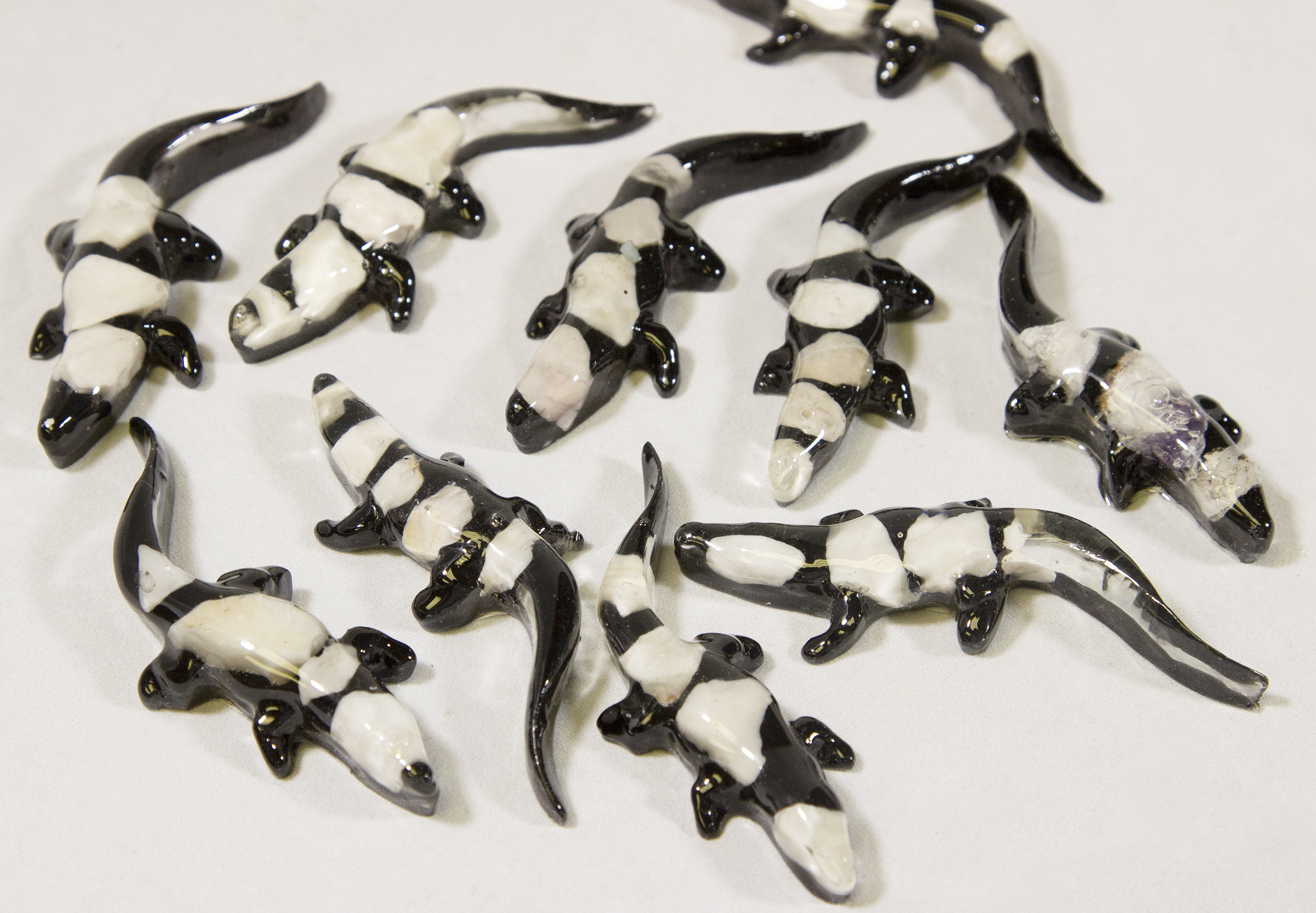 Set of Small White Precious Mineral Alligator Figurines