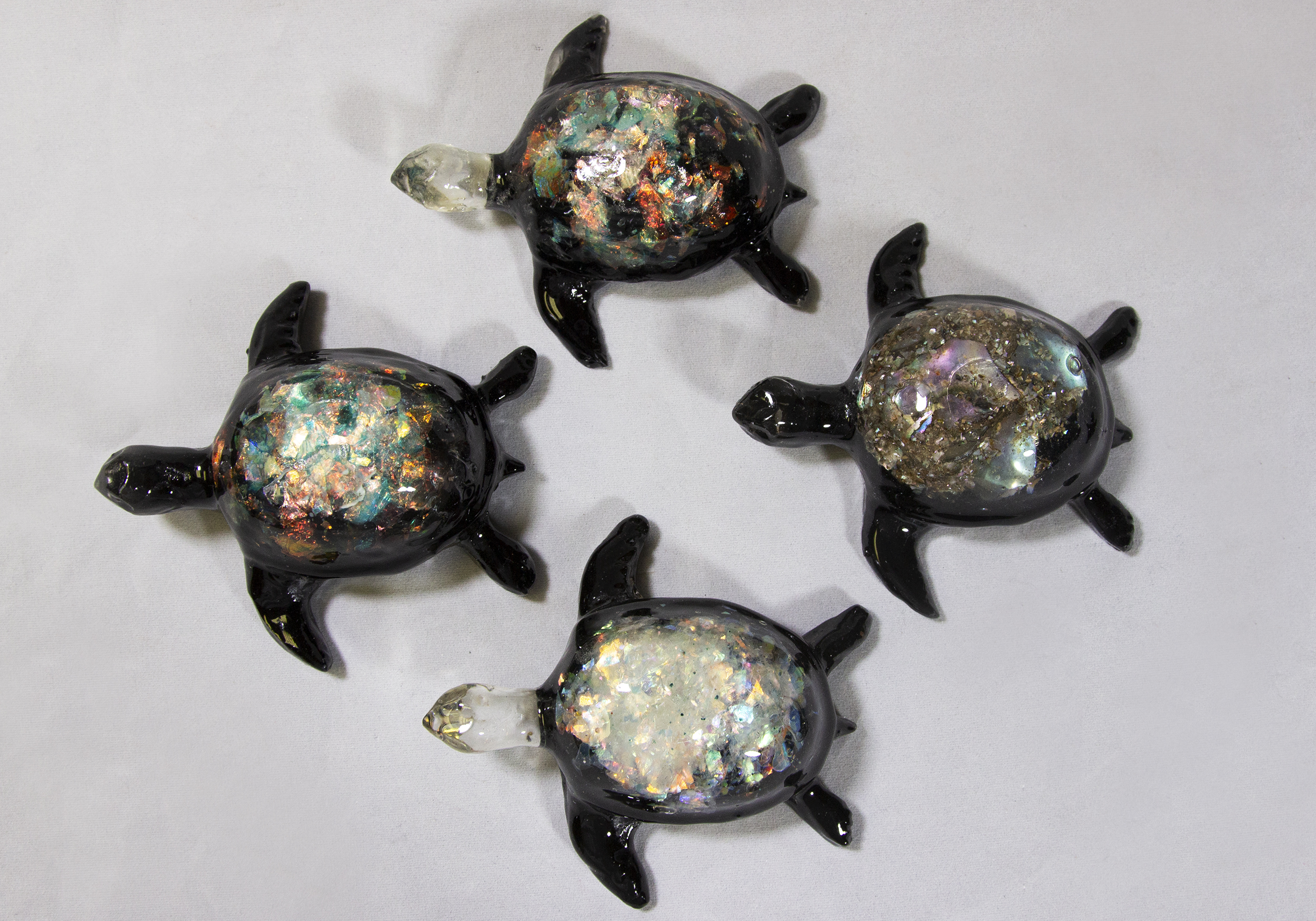 Set of Large Rainbow Precious Mineral Turtle Figurines