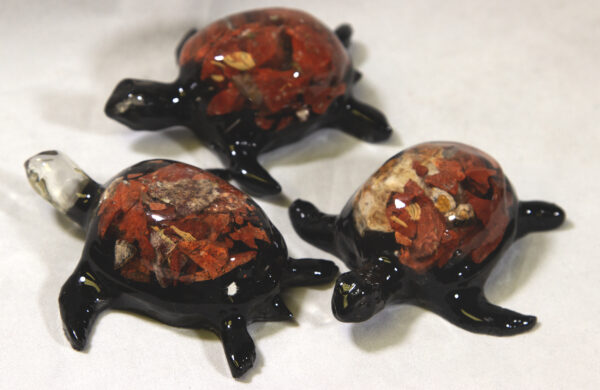 Set of Large Red Precious Mineral Turtle Figurines