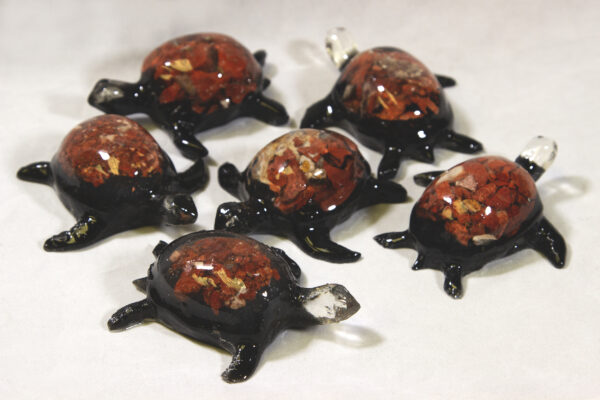 Large Red Precious Mineral Turtle Figurines view from side