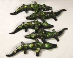 Set of Green Precious Mineral Alligator Figurines
