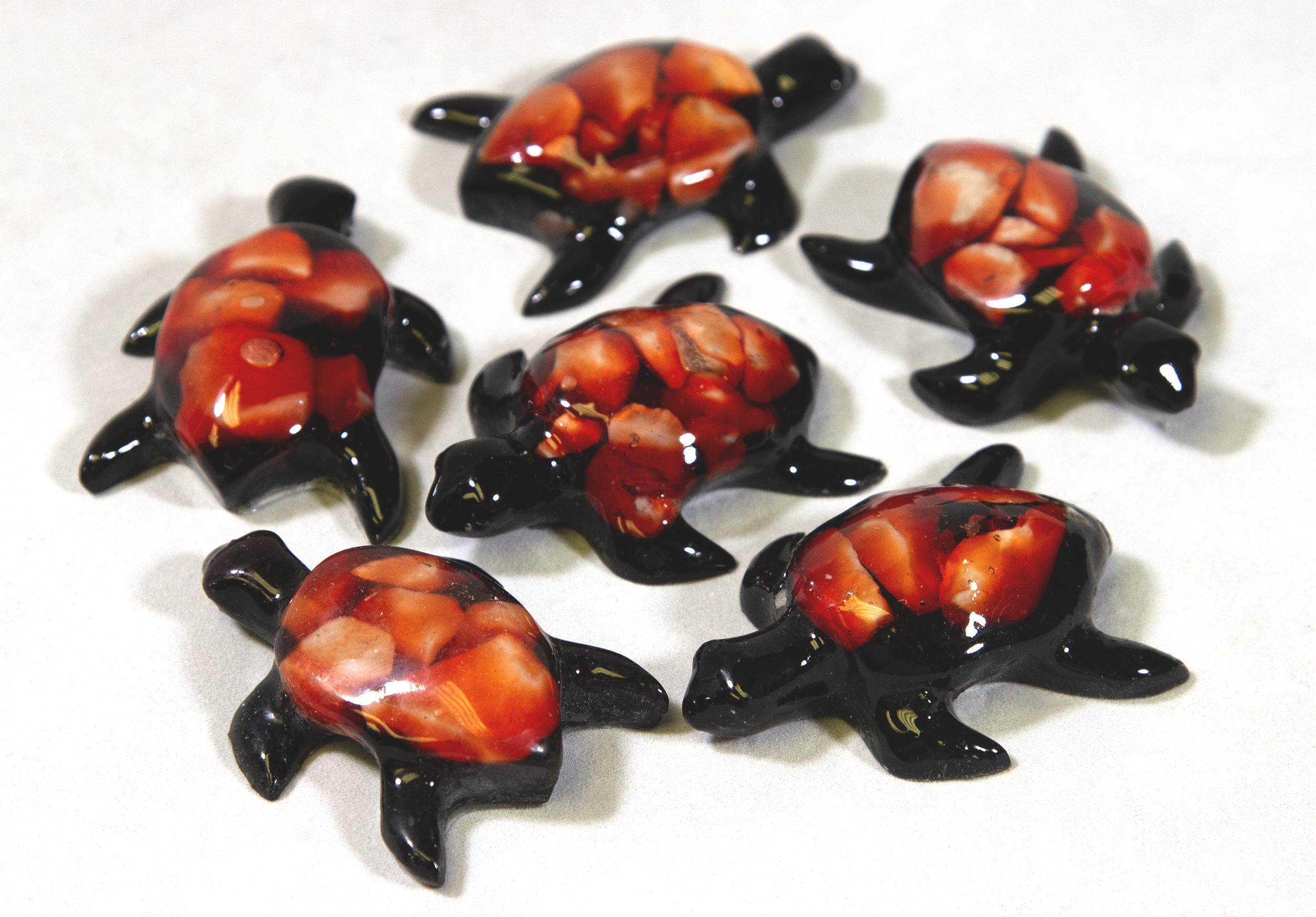 Set of Small Red Precious Mineral Turtle Figurines