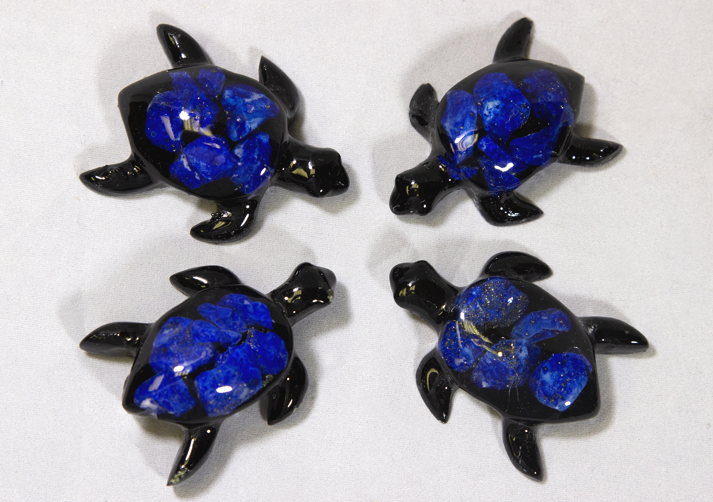 Set of Small Blue Precious Mineral Turtle Figurines