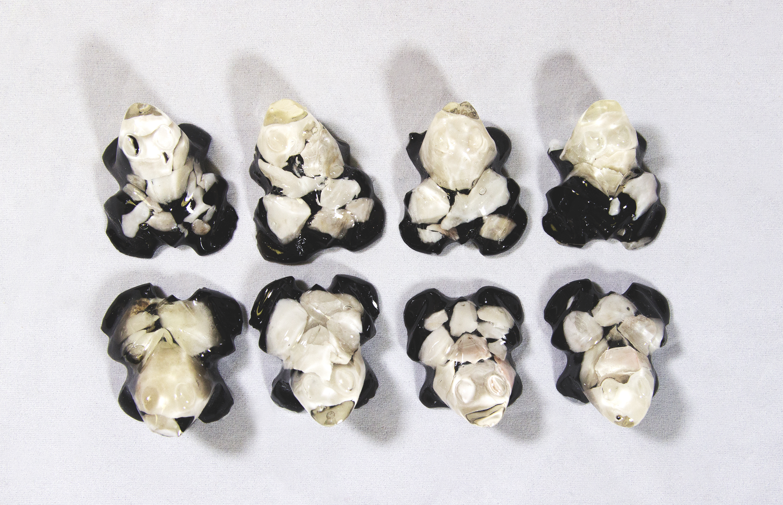 Set of Small White Precious Mineral Frog Figurines
