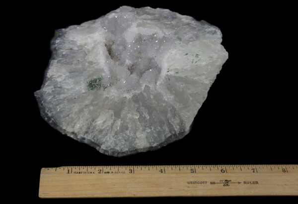 White Bloom Shaped Amethyst Cluster next to ruler to show width