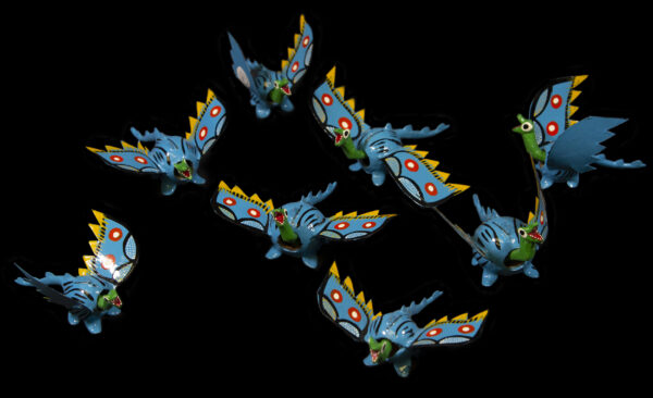 Set of several Blue Looseneck Dragon Figurines top view