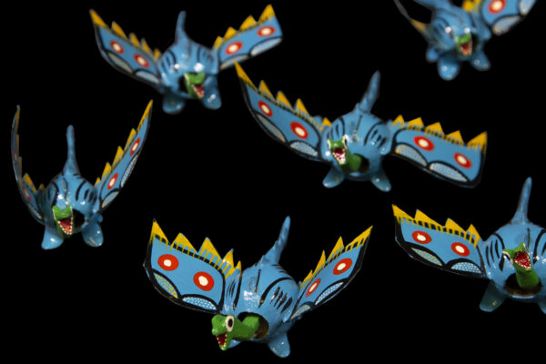 Set of several Blue Looseneck Dragon Figurines made from dried limoncello fruit