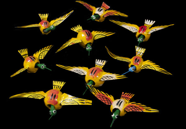 Yellow Looseneck Hummingbird Figurines made from dried limoncello fruit