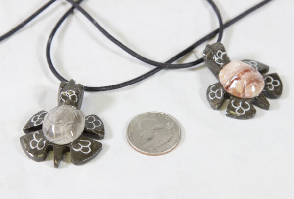 Two inch Marble Turtle Natural Necklaces with coin for size