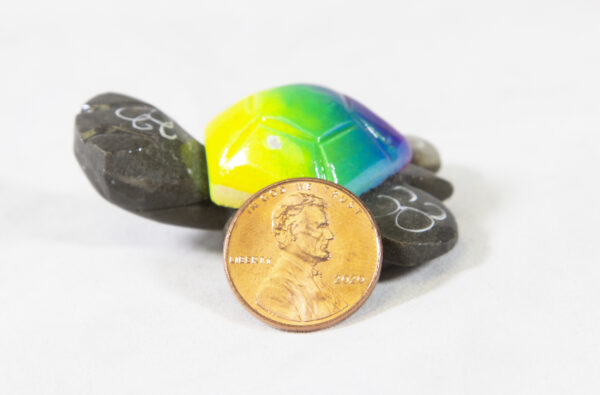 Multicolor Marble Turtle Magnet 1.5" with penny for size