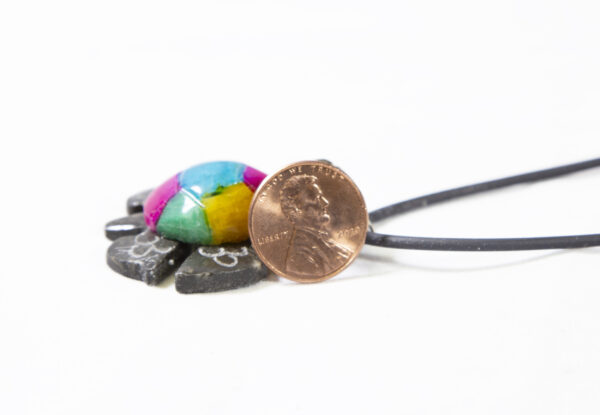 Two inch Marble Turtle Tic Tac Multicolor Necklaces with coin for size